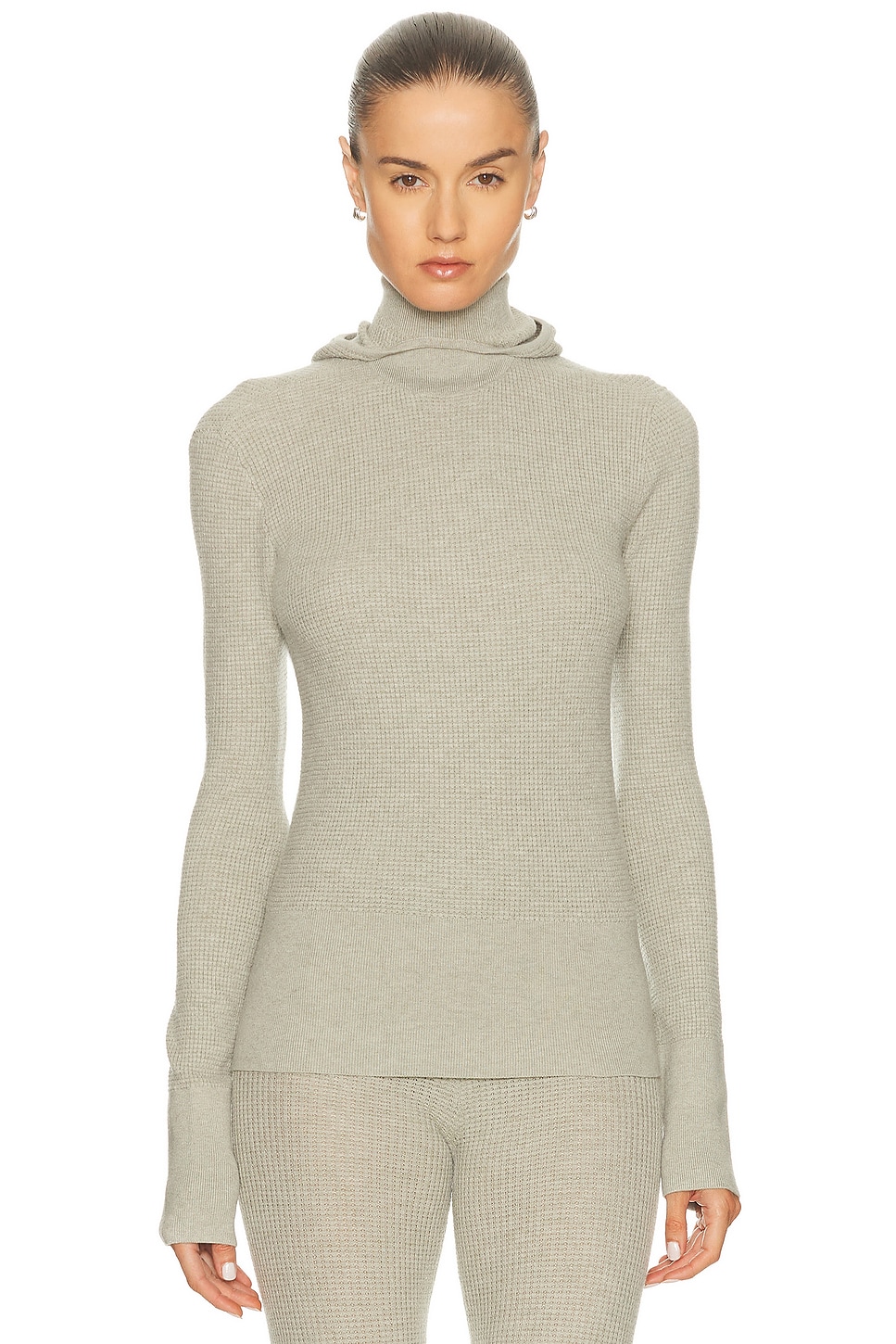 Fear of God ESSENTIALS Waffle Hooded Long Sleeve Top in Neutra