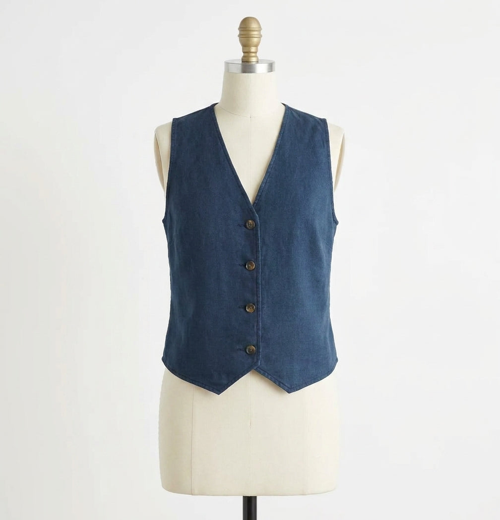 Monterey Linen Vest In After Midnight