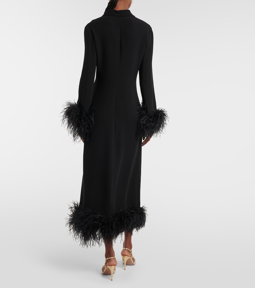 Feather-trimmed silk midi dress
