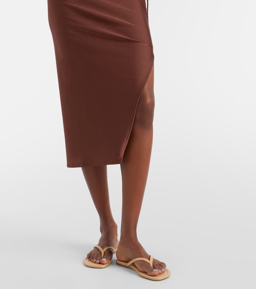 Solid Ruched gathered midi skirt
