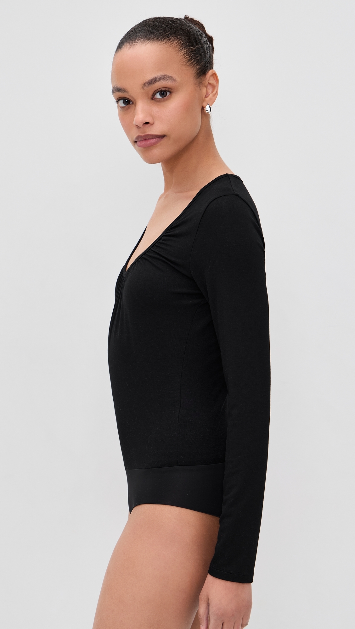 Cassandra Long Sleeve Ruched Bodysuit Black