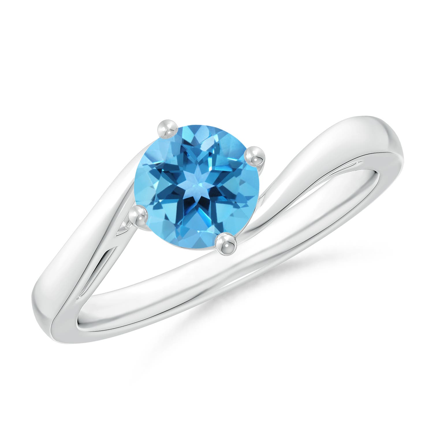 Angara 0.95 Carat Classic Round Swiss Blue Topaz Solitaire Bypass Ring in Platinum