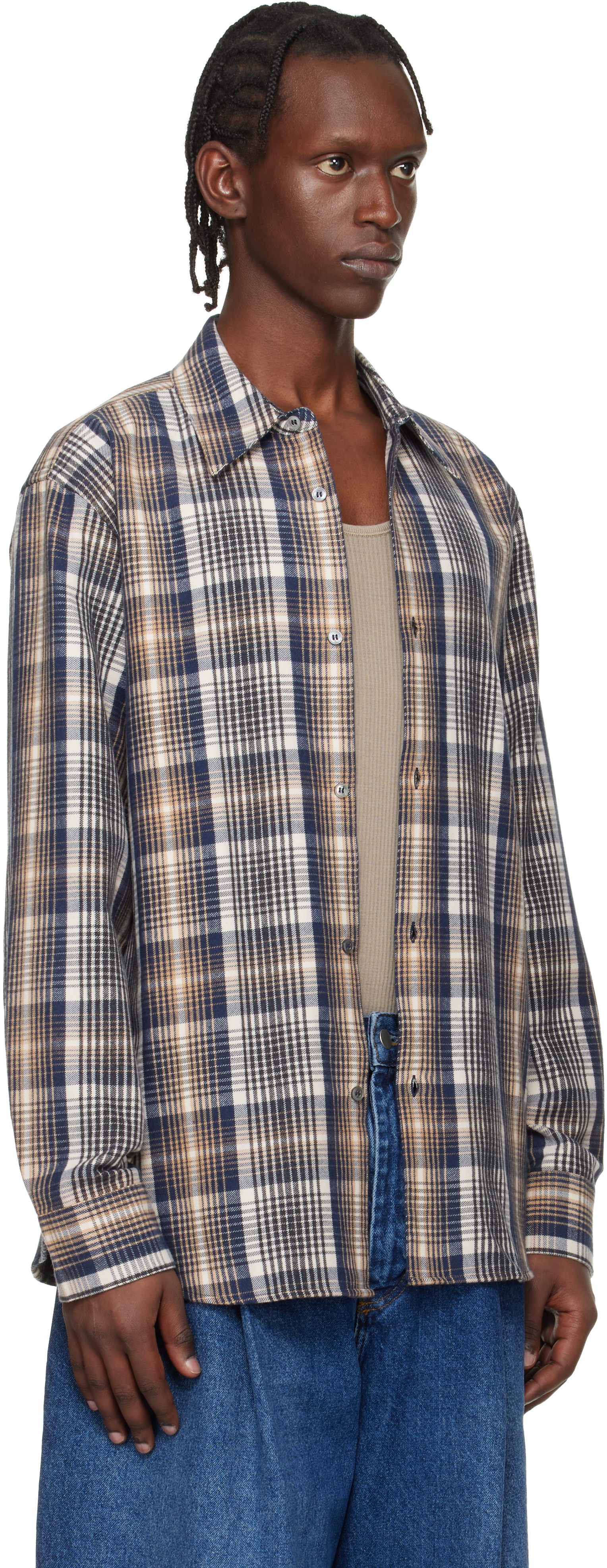 Navy & Beige Aaron Levine Edition View Check Shirt