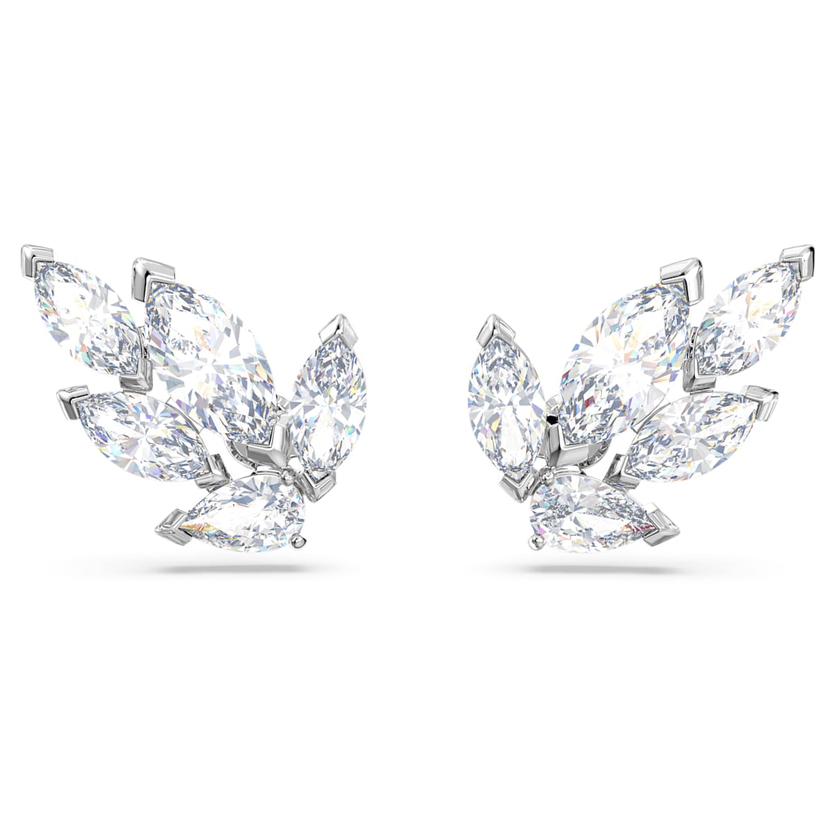 Louison stud earrings, Leaf, White, Rhodium plated