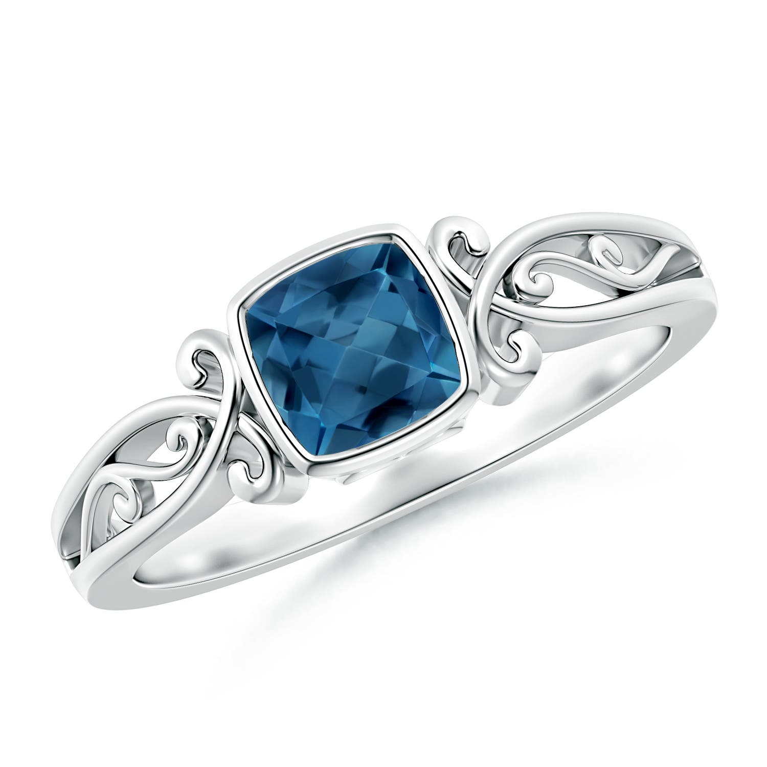 Angara 0.7 Carat Vintage Style Cushion London Blue Topaz Solitaire Ring in Platinum