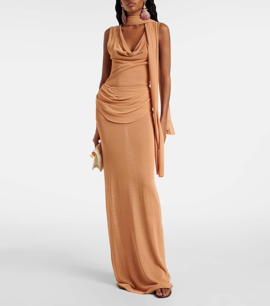 Draped semi-sheer maxi skirt