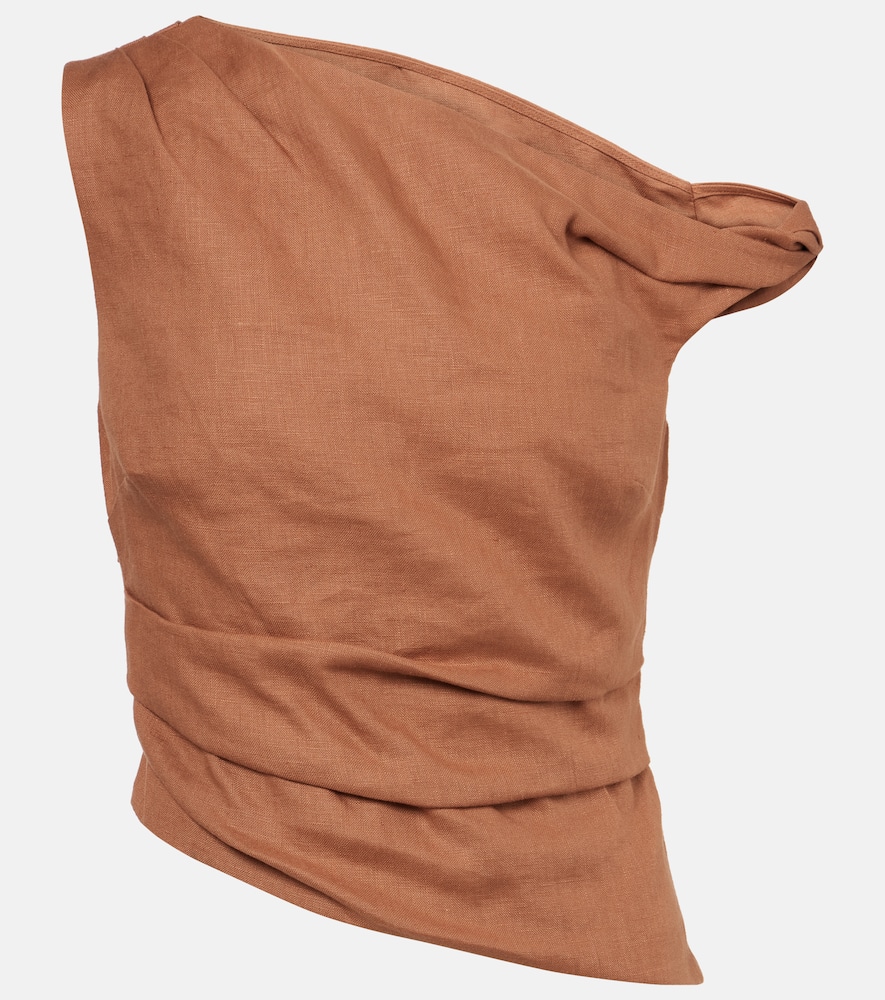 Asymmetric draped linen top