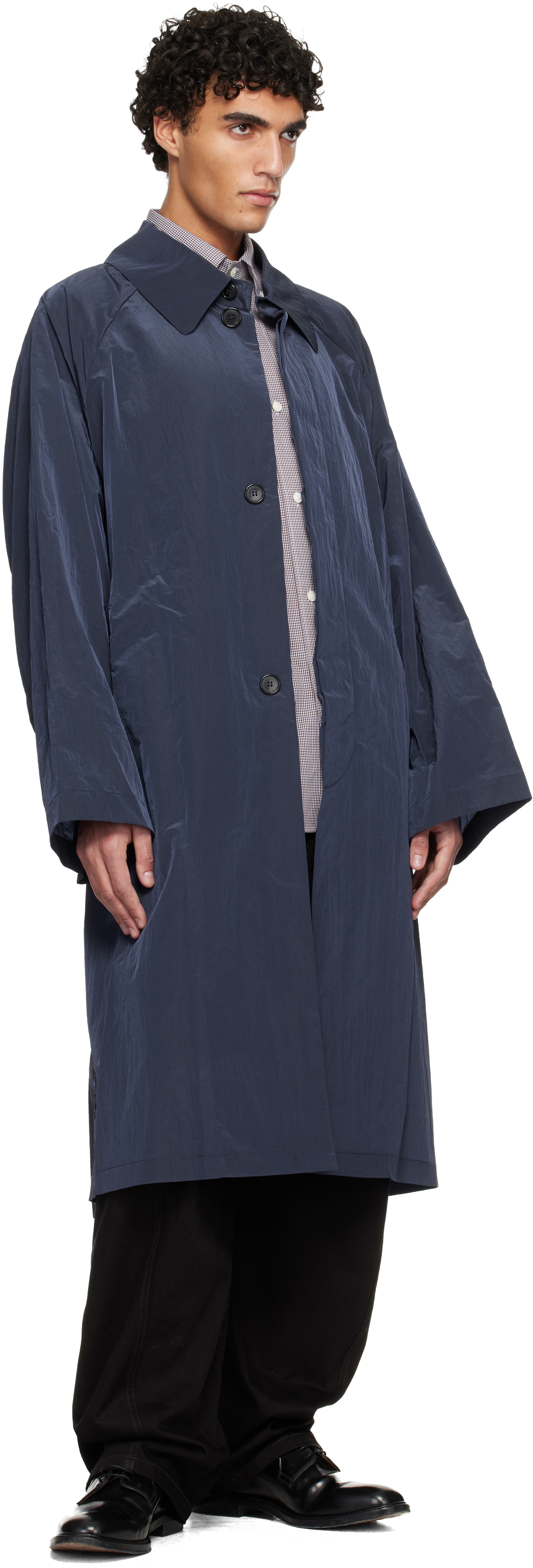 Navy Crinkled Trench Coat