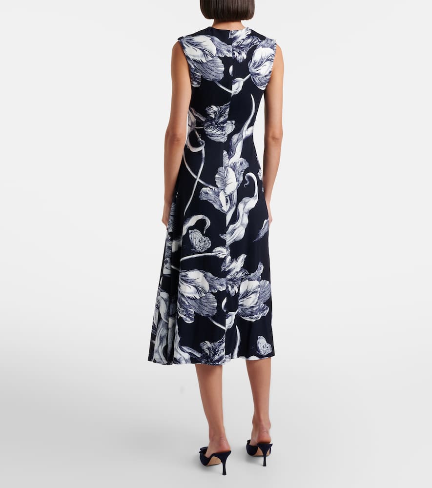 Draped floral jersey midi dress