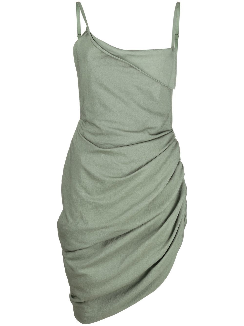 Ruched-detail asymmetric mini dress - Green