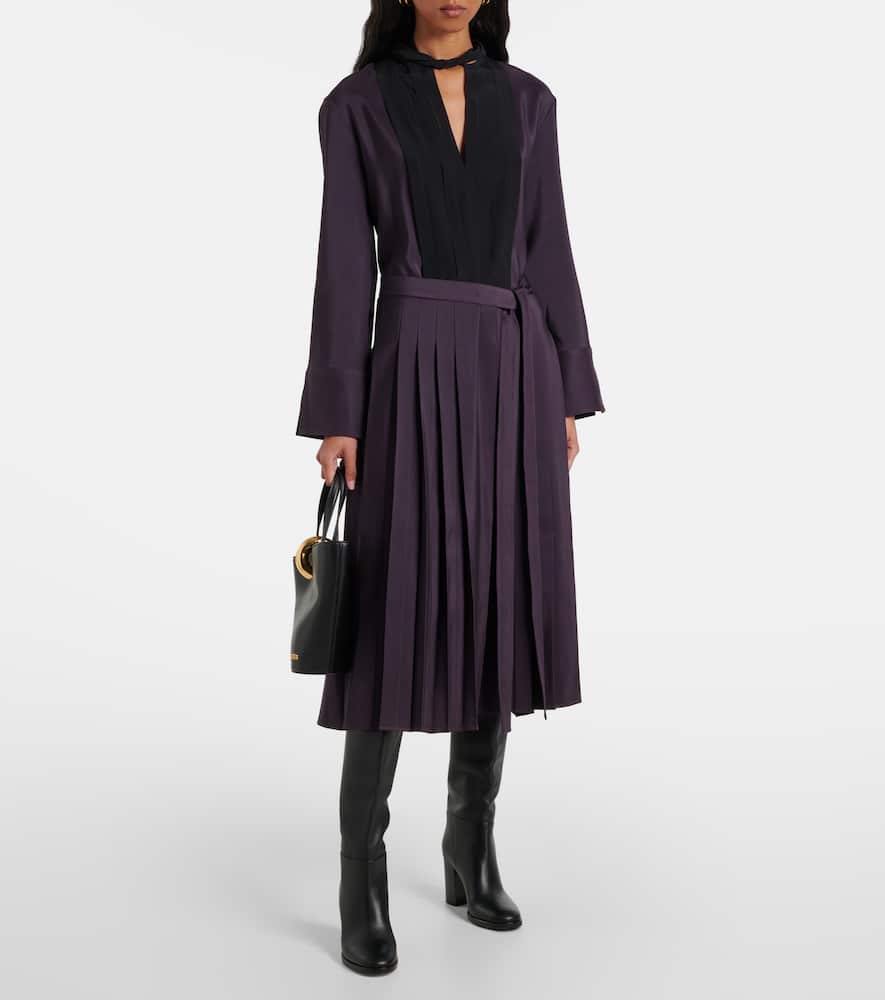 Pleated wool and silk midi dress