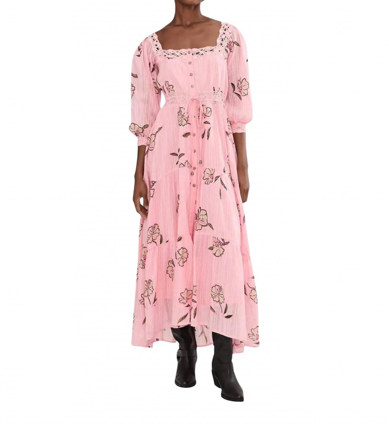 Morning Meadows Maxi Dress In Blushing Pink Combo