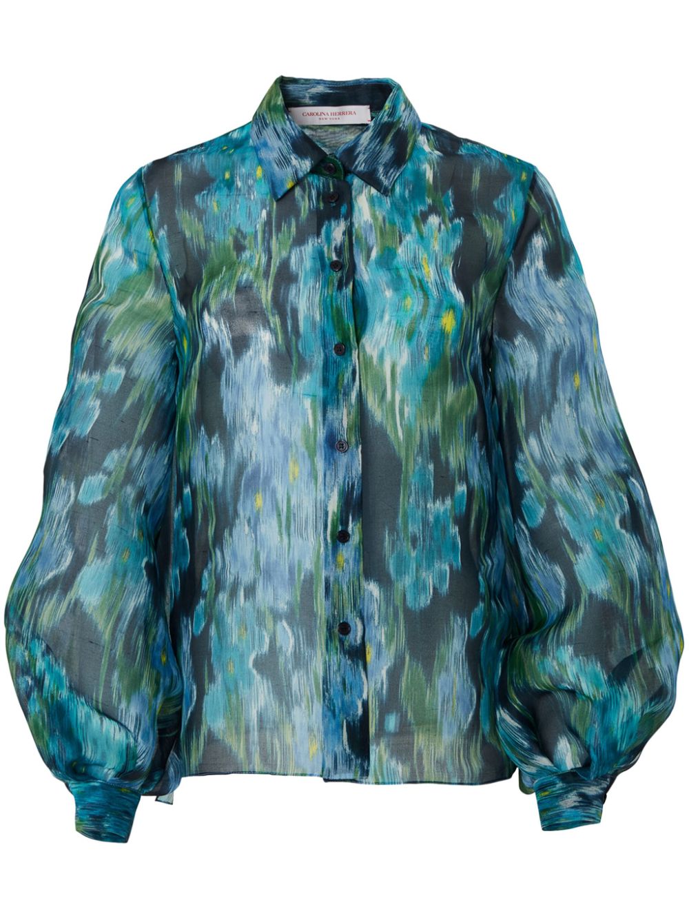 Floral-print puff-sleeve blouse - Blue