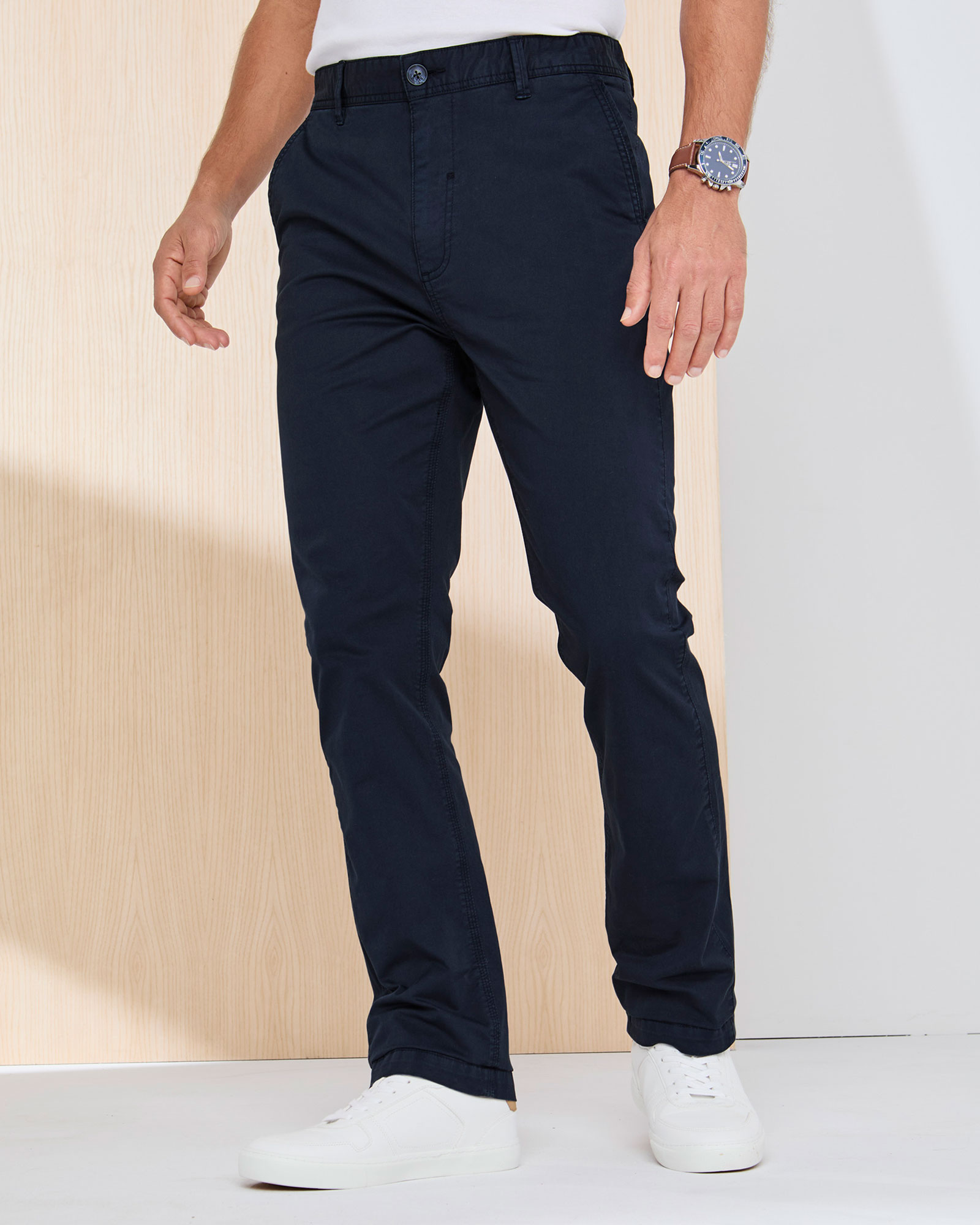 Men's Signature Flat Front Stretch Chino Trousers in Blue, Cotton/Elastane