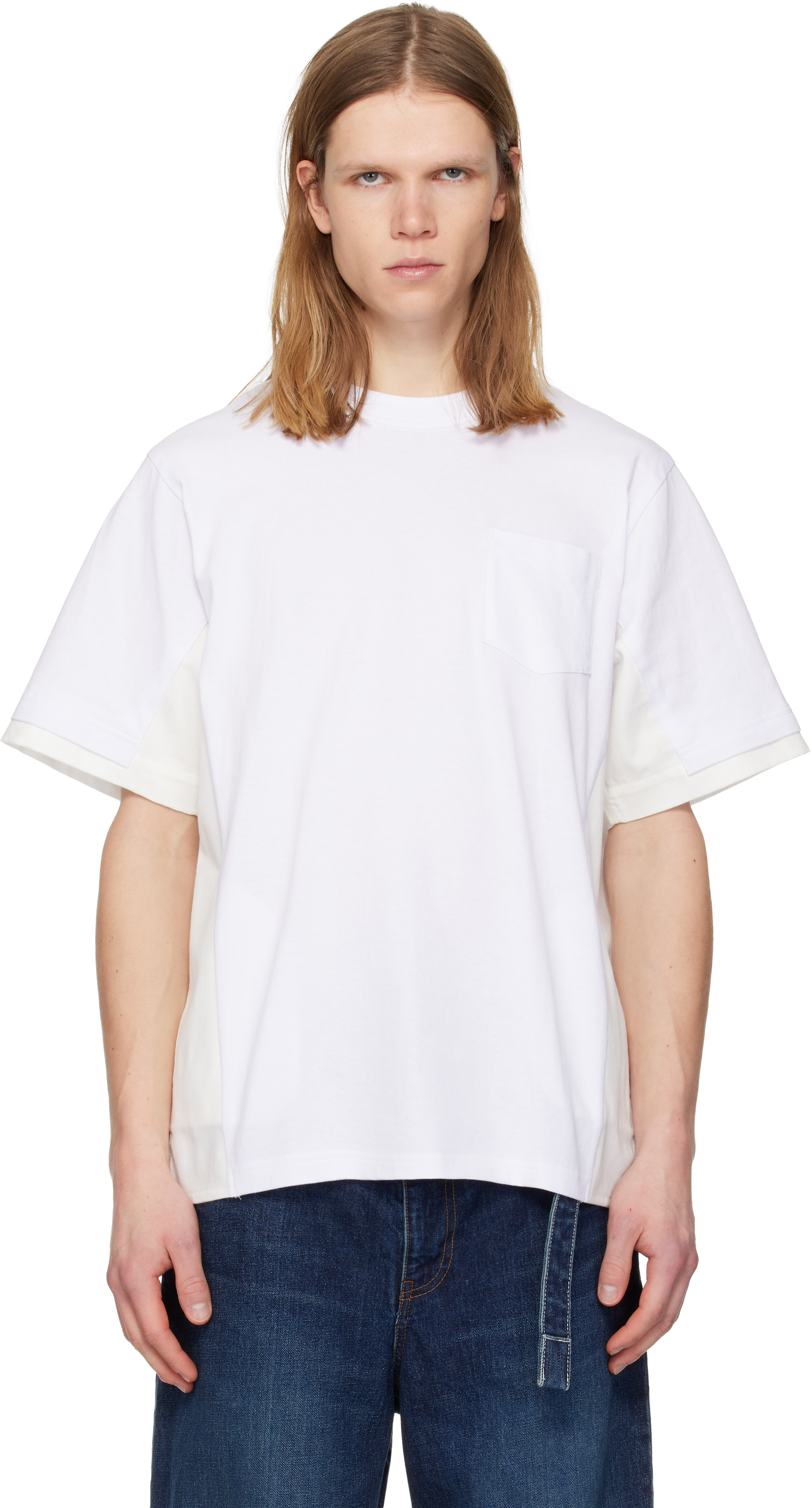White Cotton Jersey & Light Wight Denim T-shirt