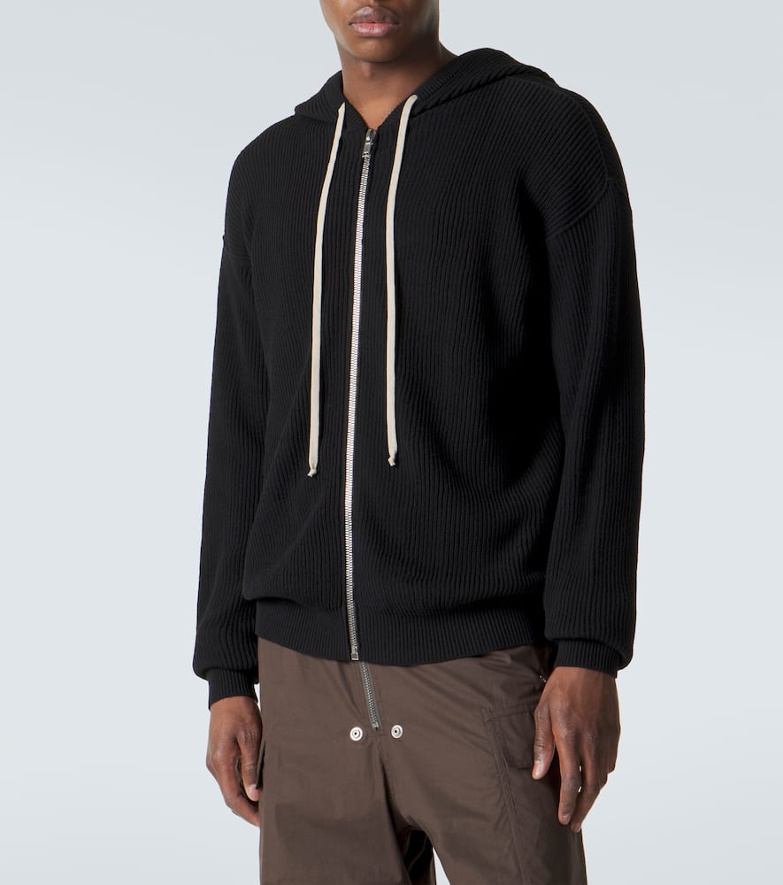 Ribbed-knit virgin wool hoodie