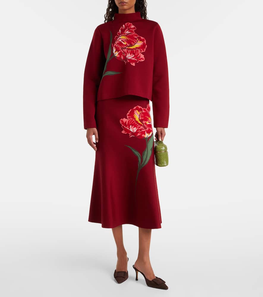 Floral jacquard cotton and wool sweater