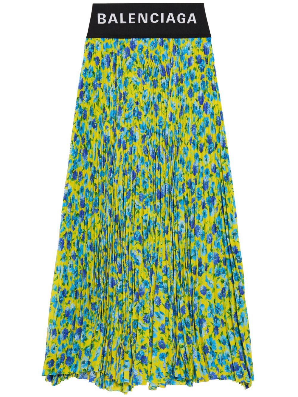 Floral-print pleated midi skirt - Blue