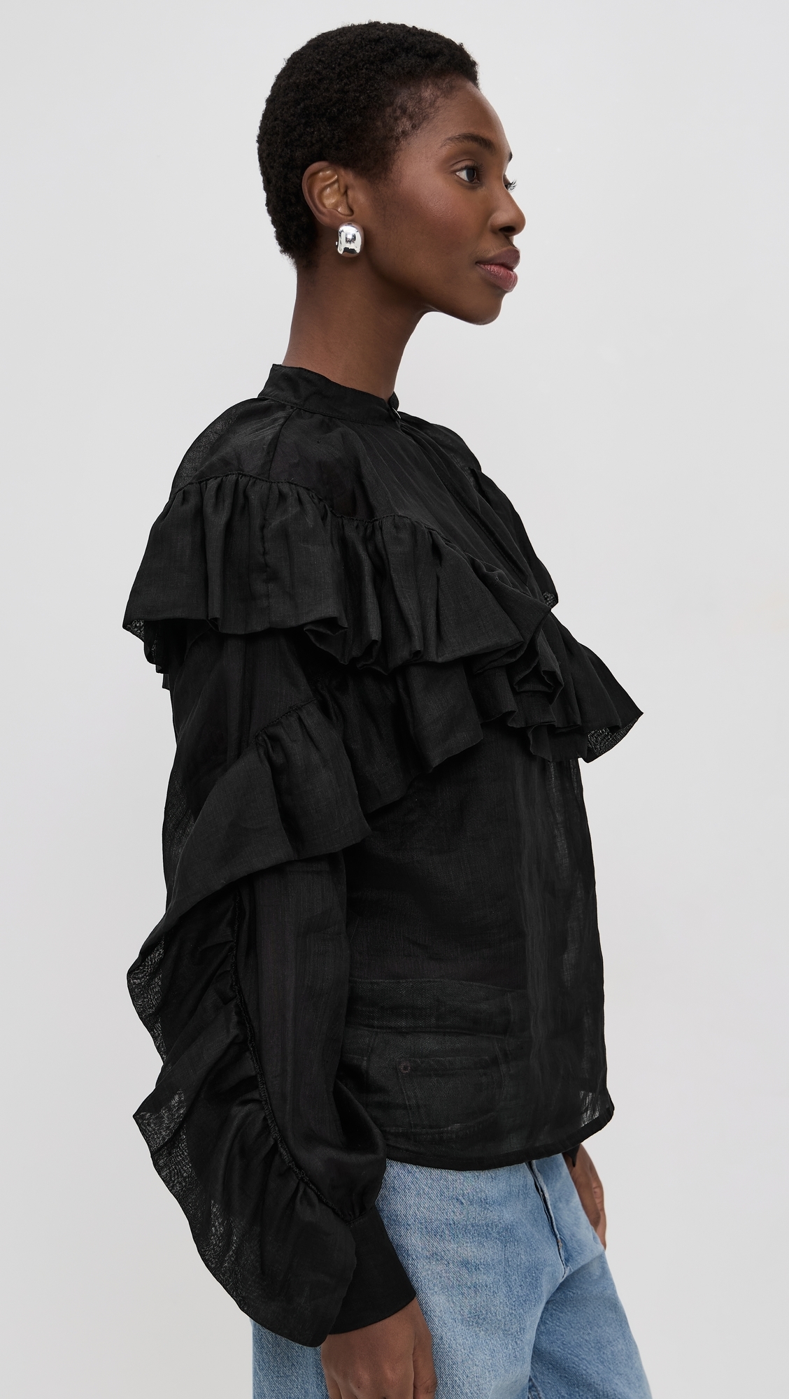 The Chaos Petal Linen Top Black
