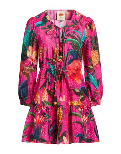 Leopard Flowers Pink Mini Dress Woman Mini dress Fuchsia Size XS Cotton