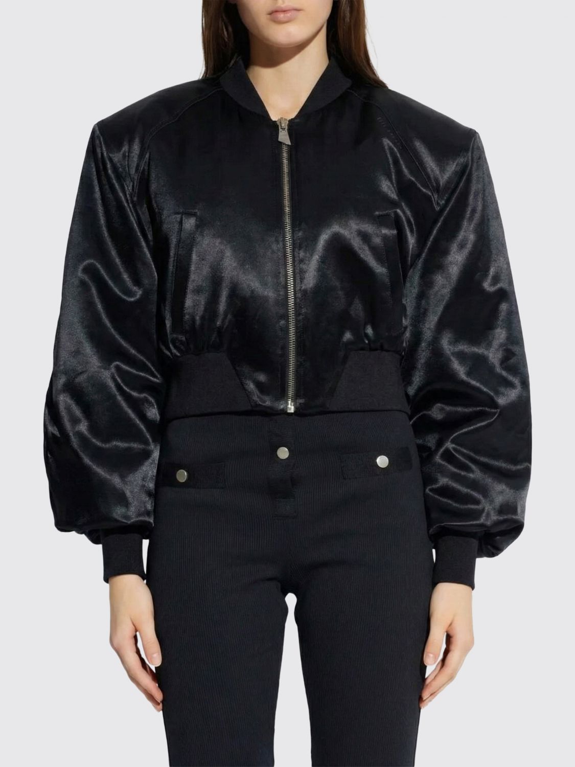 Shiny Satin Bomber Jacket Black