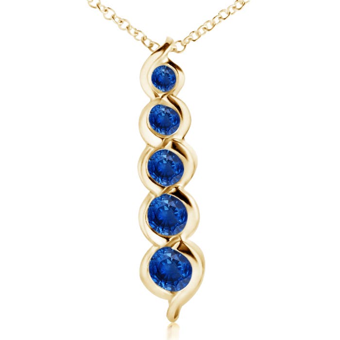 Angara 0.66 Carat Five Stone Round Blue Sapphire Journey Pendant in 14K Yellow Gold