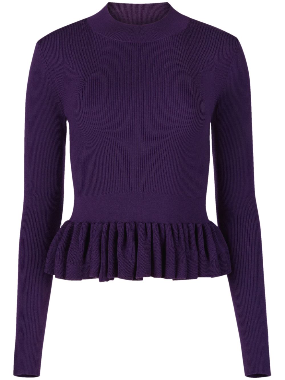 Ruffle-detailing wool-blend top - Purple
