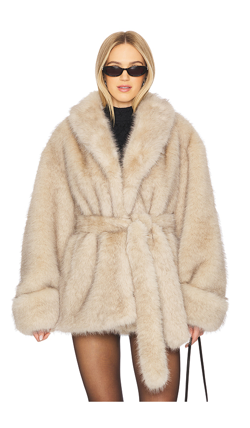 Lovers and Friends Margot Faux Fur Coat in Black. L. Also in