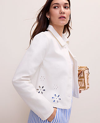 Ann Taylor Weekend Eyelet Cropped Denim Jacket