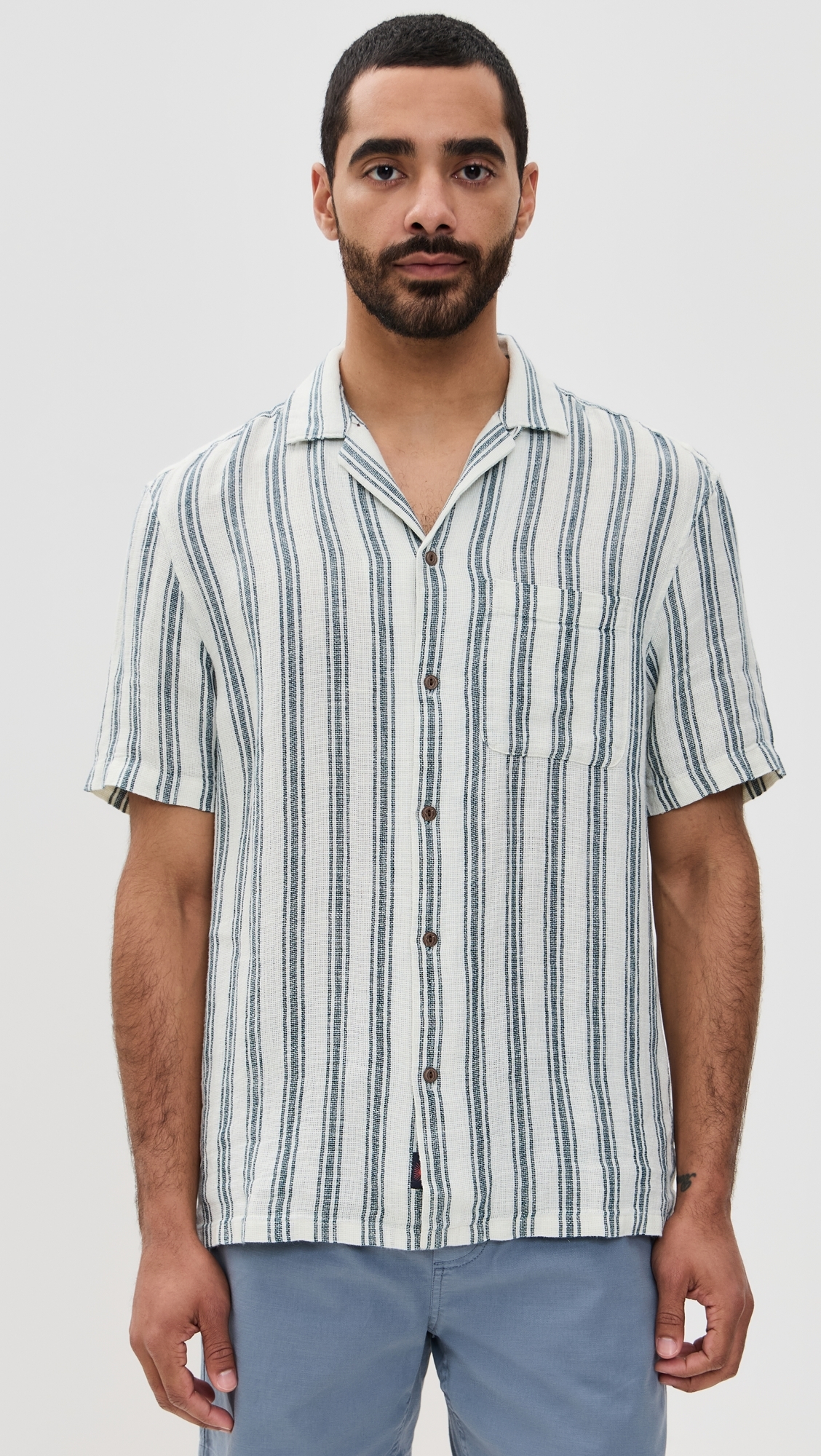 Faherty Palma Linen Camp Shirt Ryecroft Valley Stripe 