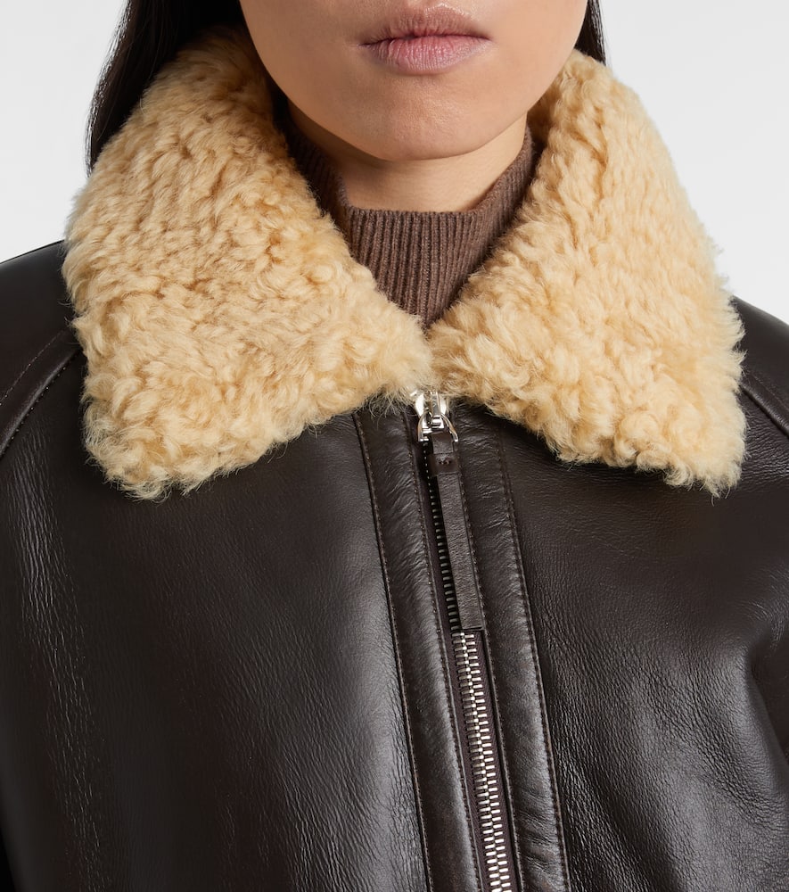 Bombardier shearling-trimmed leather bomber jacket