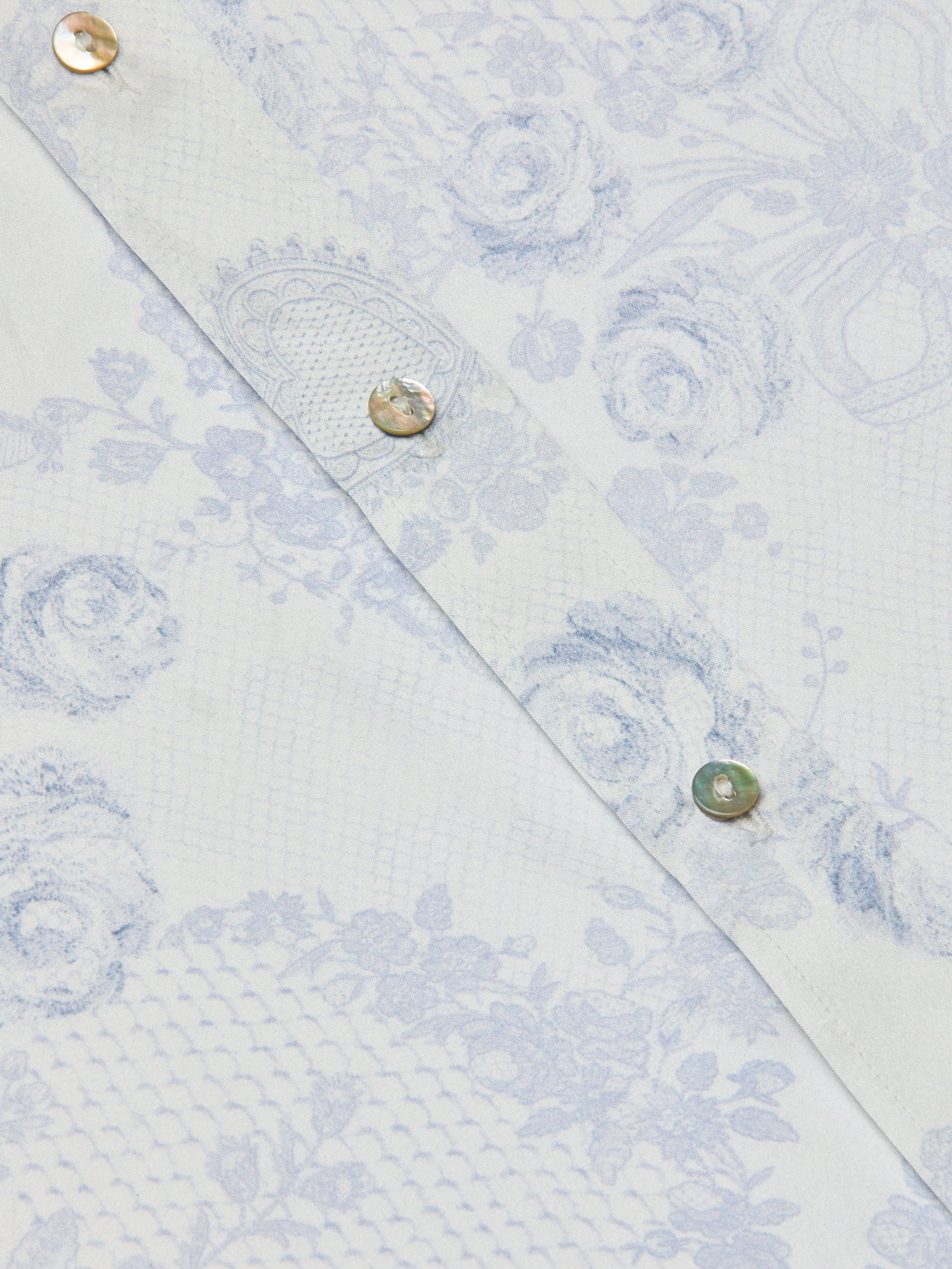 Dani Silk Blouse Top In Ivory/pale Mist Blue Lace Print