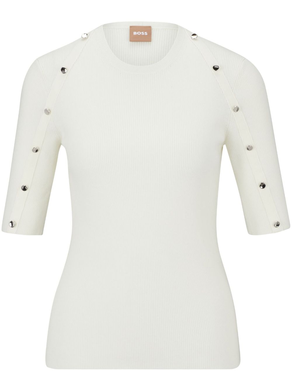 Decorative-button ribbed-knit top - White