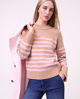 Ann Taylor Petite Weekend Striped Crew Neck Sweater