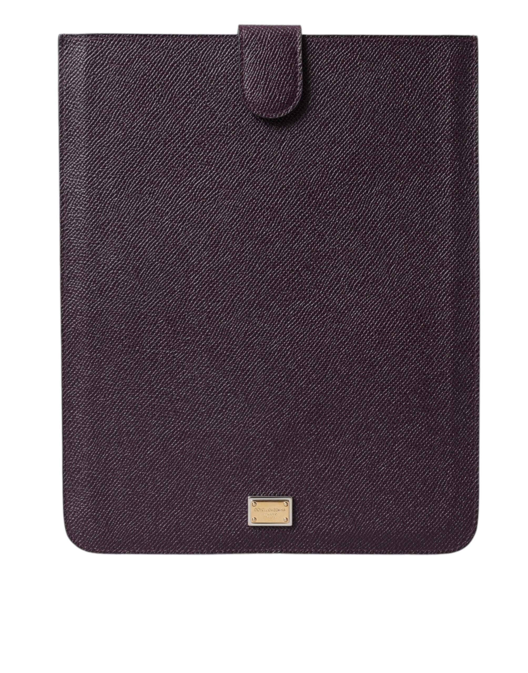 Leather Logo Plaque Tablet Sleeve — Brown