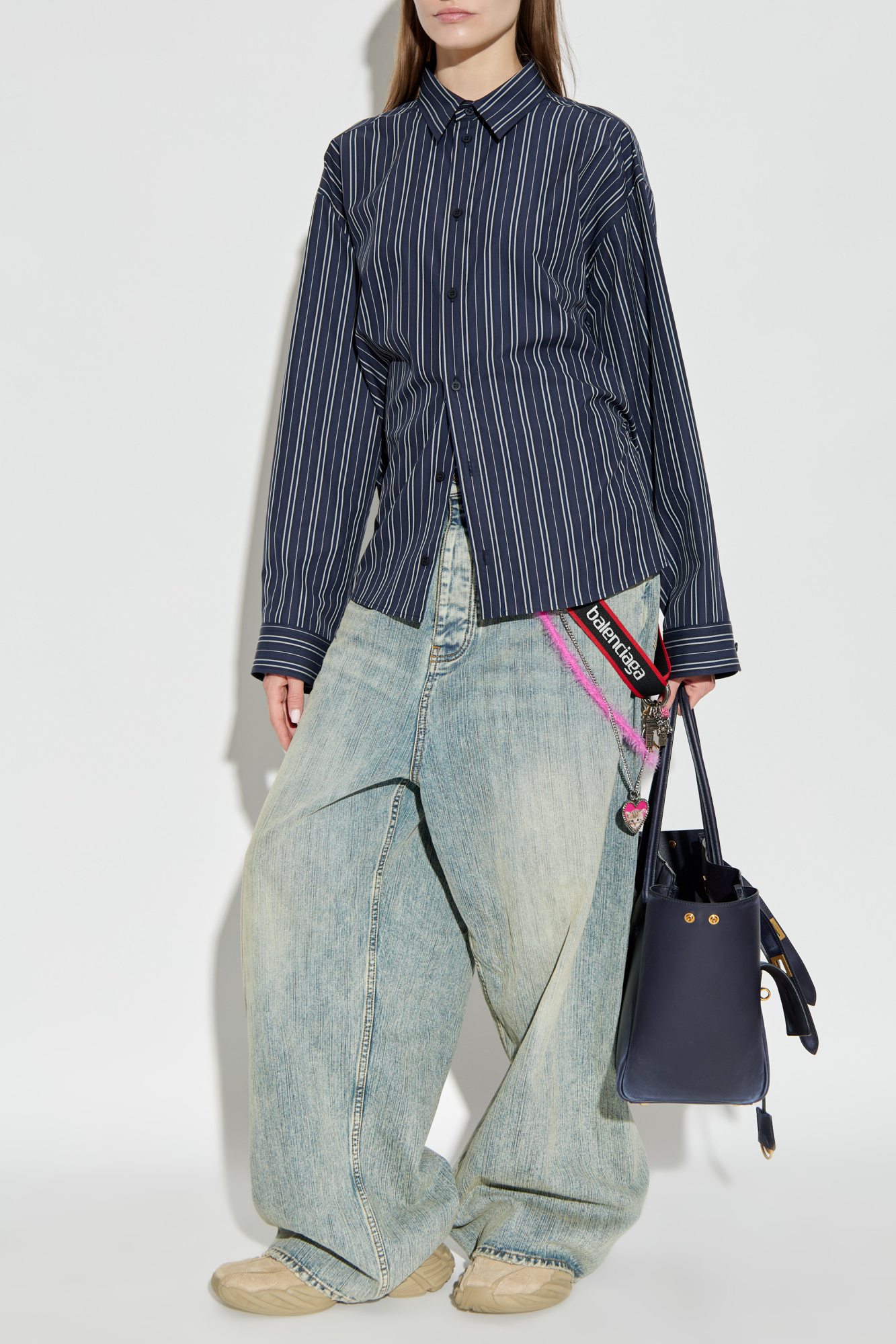 Shirt With Striped Pattern, Women's, Navy Blue