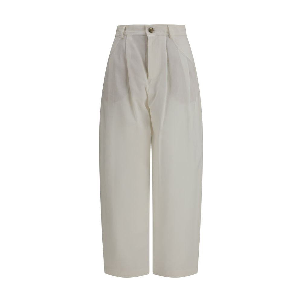 Barrel-Fit Silk Trousers — Beige