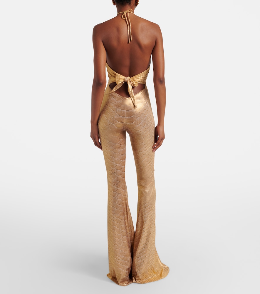 Snake-print halterneck jumpsuit