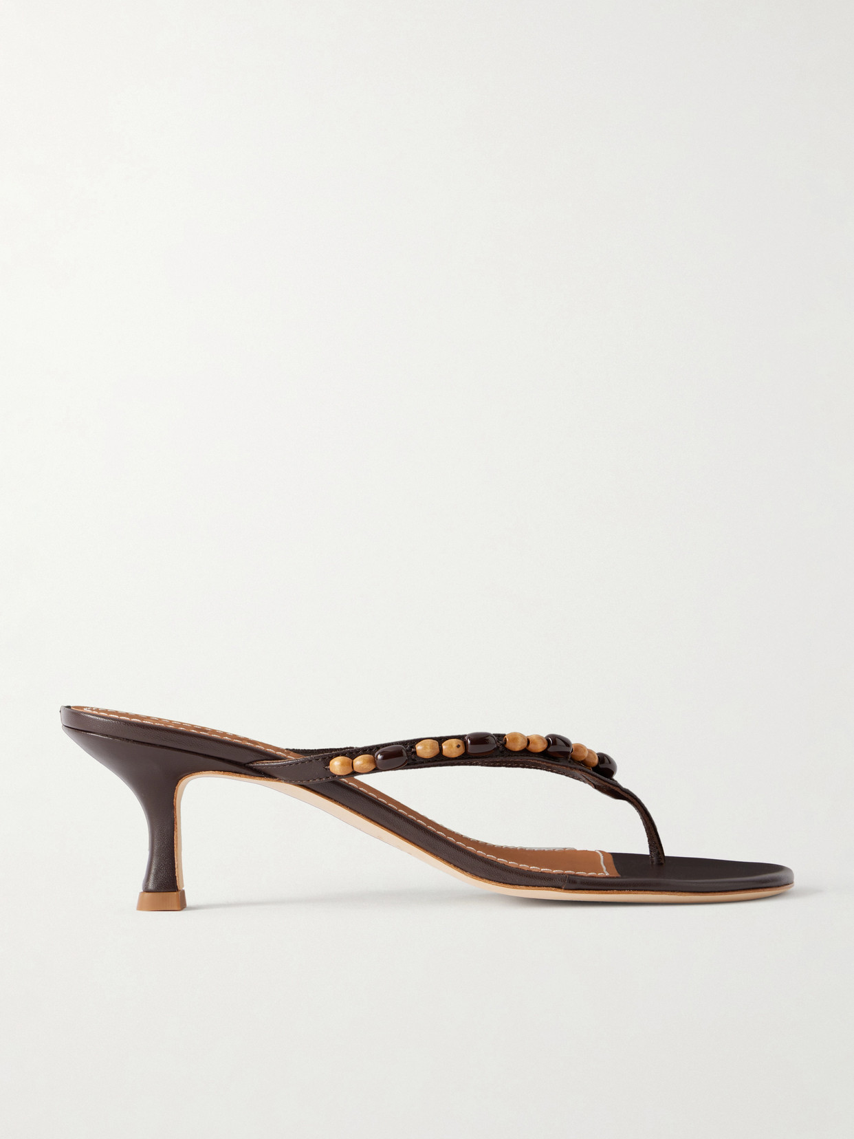Freja Bead-embellished Leather Thong Sandals - Brown