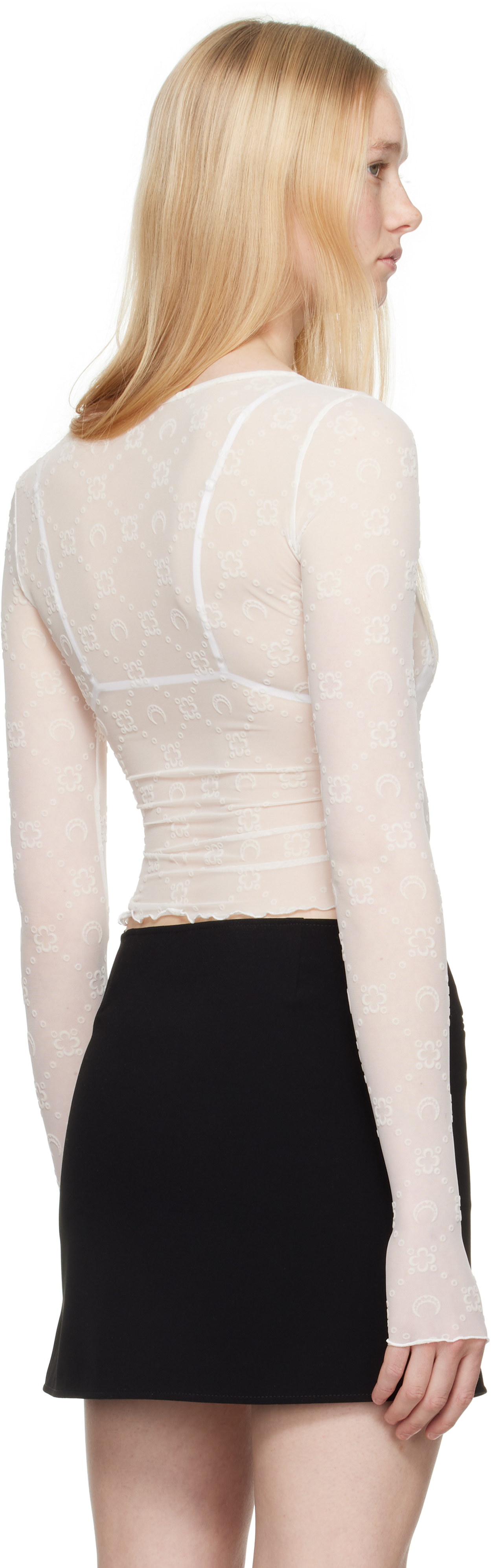 Marine Serre White Recycled Mesh Flock Second Skin Cropped T-shirt