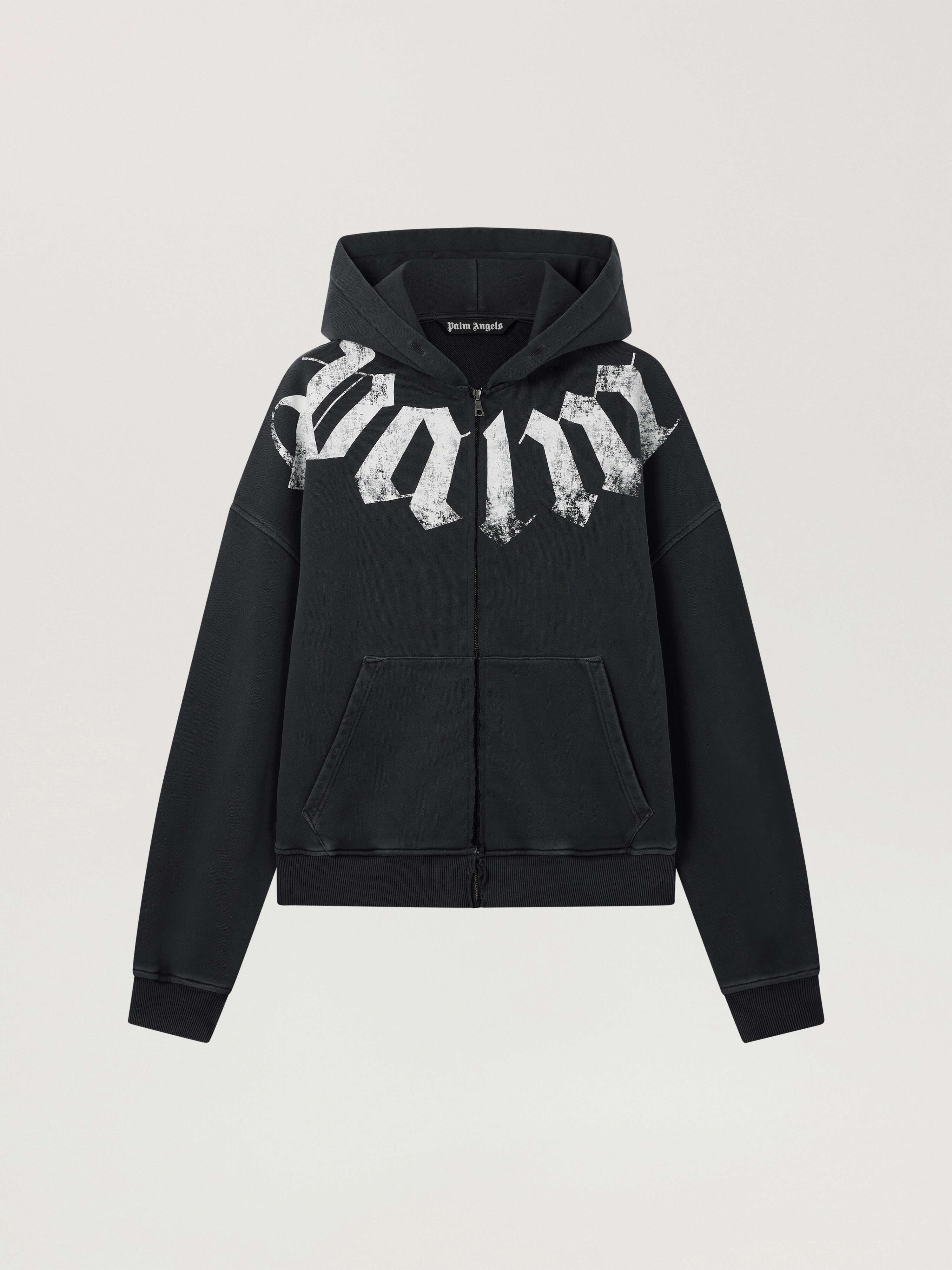 Big Neck Logo Zip Loose Hoodie Man  Black