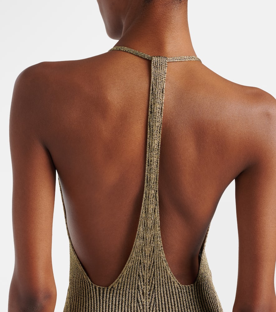 Ribbed-knit lamé maxi dress