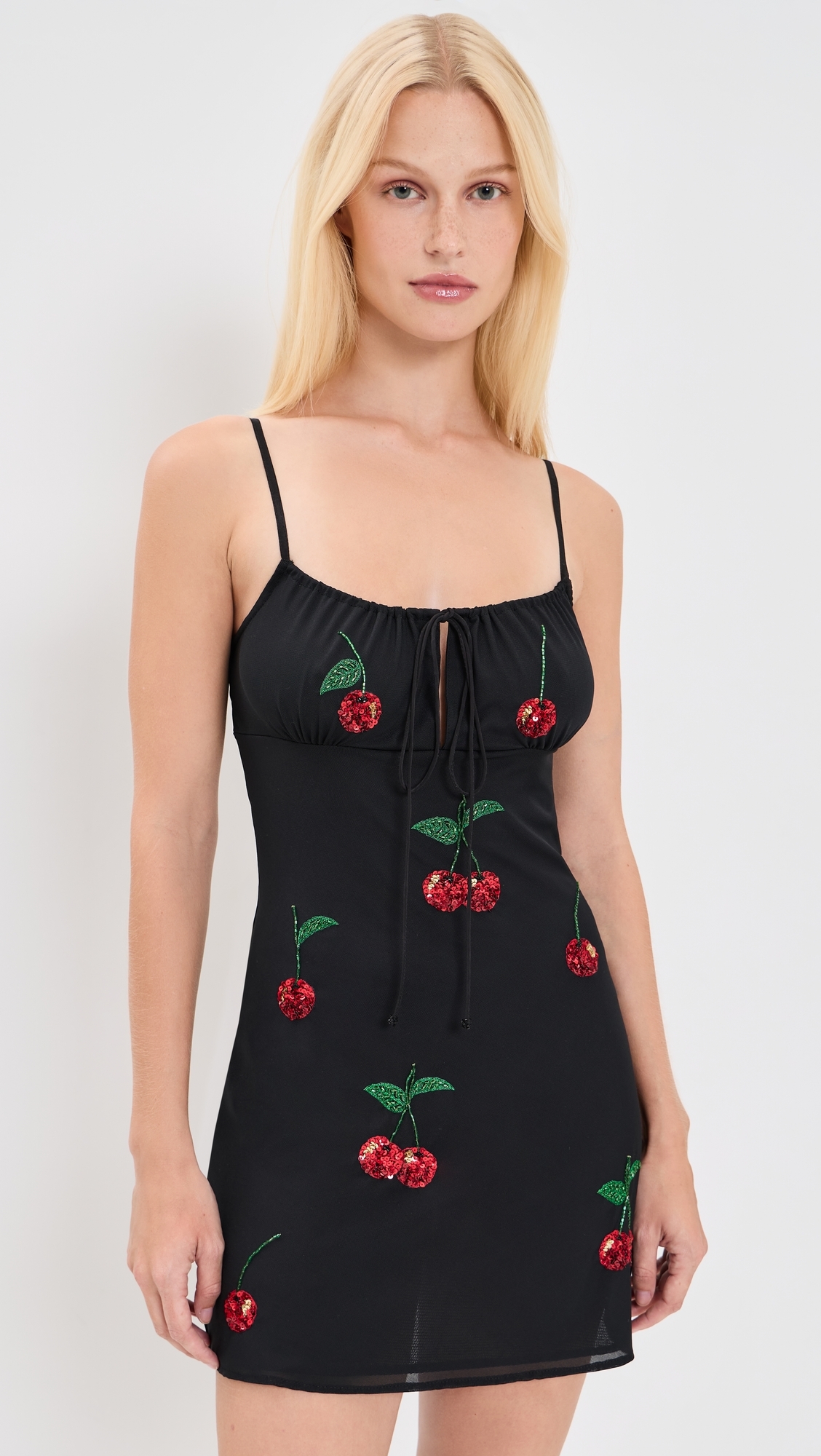 Cherry Slip Dress Black and Red