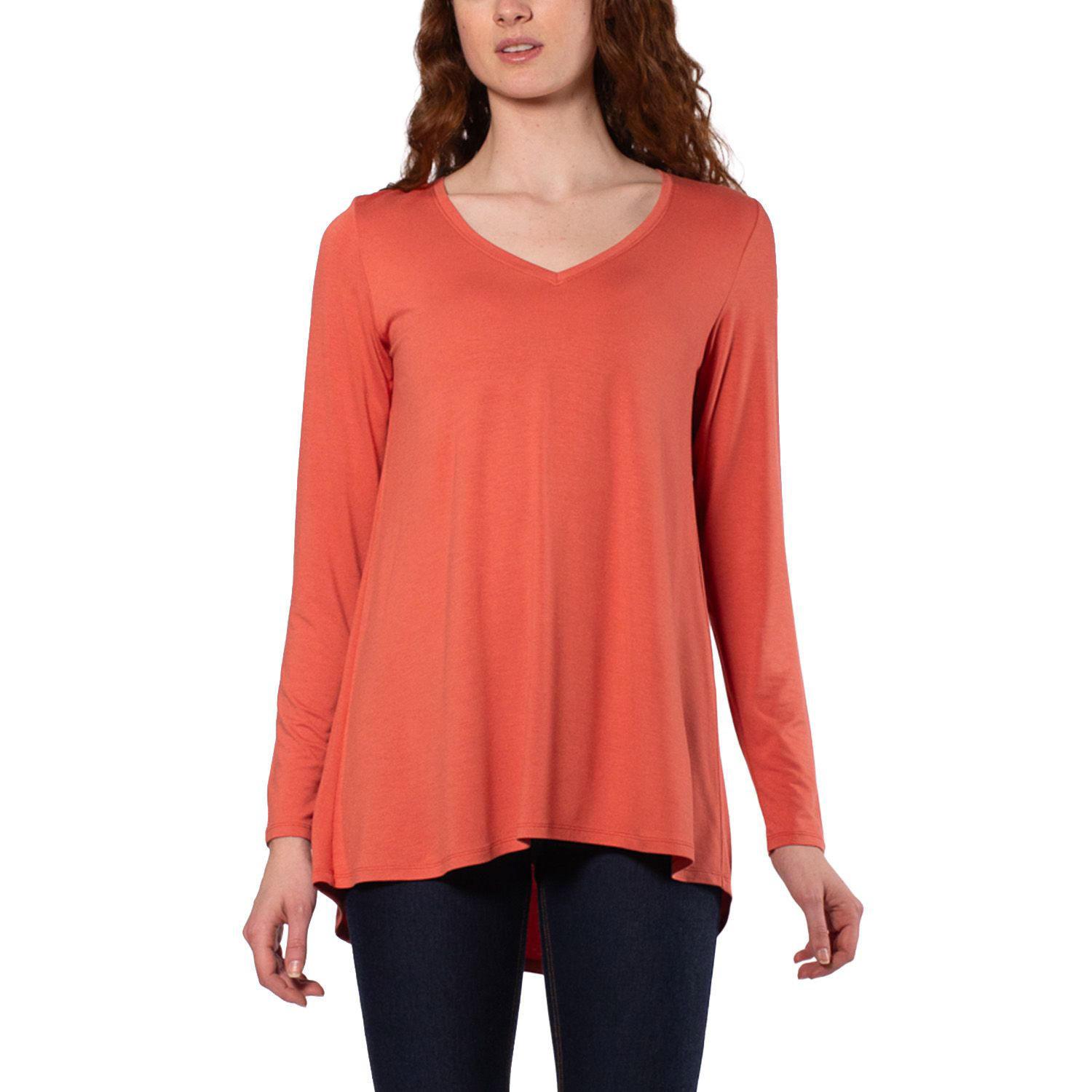 Women's Long Sleeve Tunic T-Shirt - BURNT SIENNA XL:- Burnt Sienna - Online Only