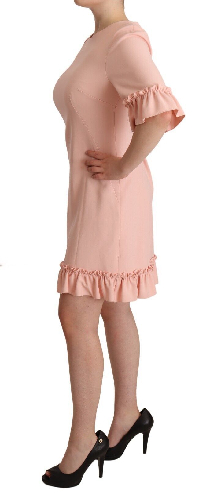 Ruffled-Sleeve Viscose Dress — Pink