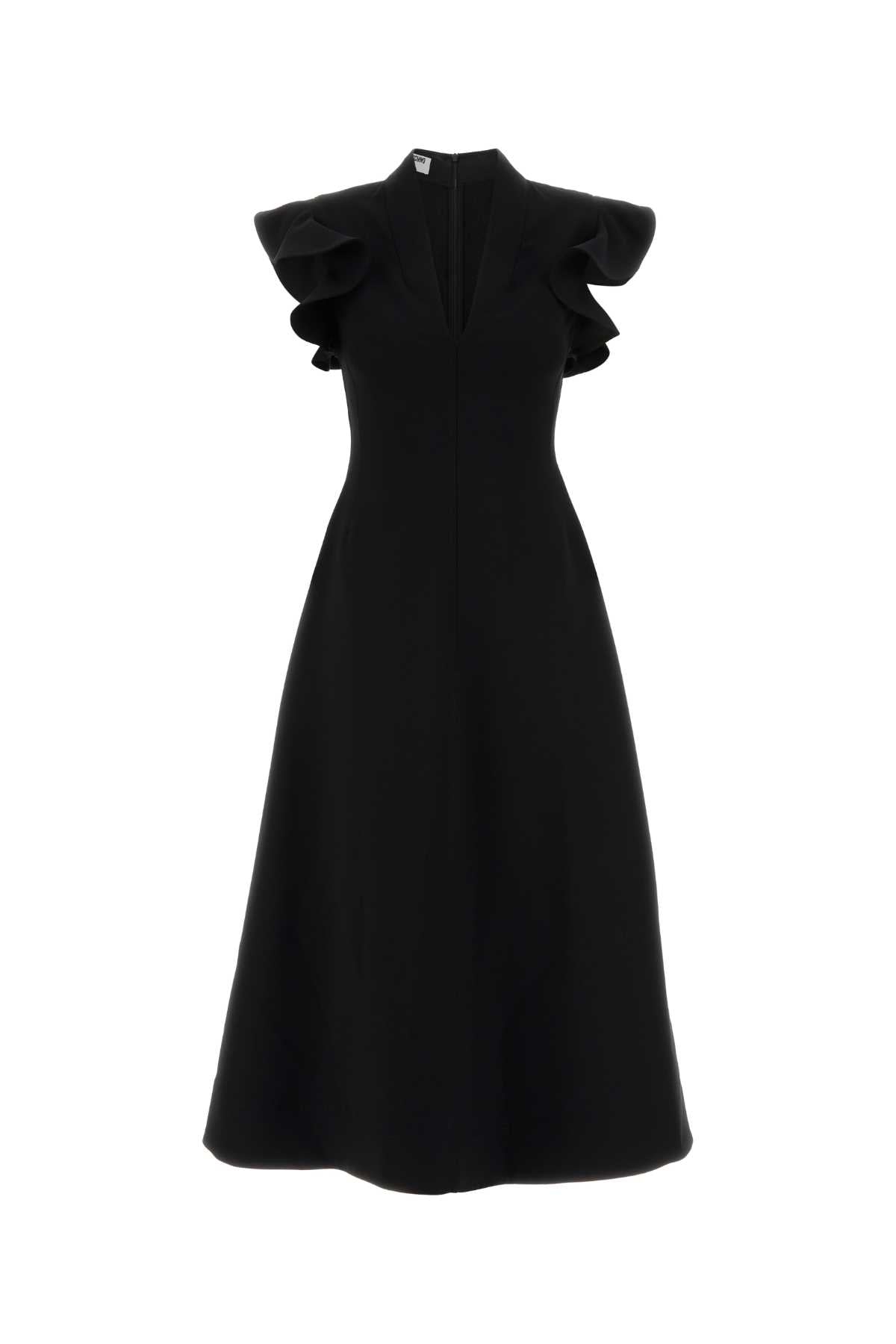 Ruffled Cap-Sleeve Jersey Dress — Black