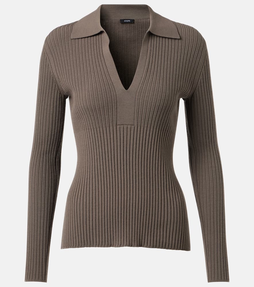 Ribbed-knit wool polo shirt
