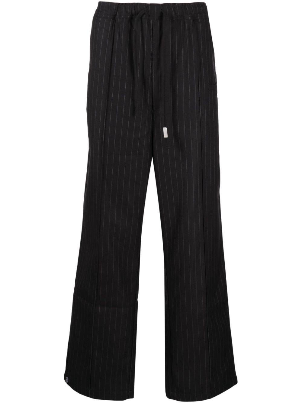 Pinstripe elasticated-waist straight-leg trousers - Black