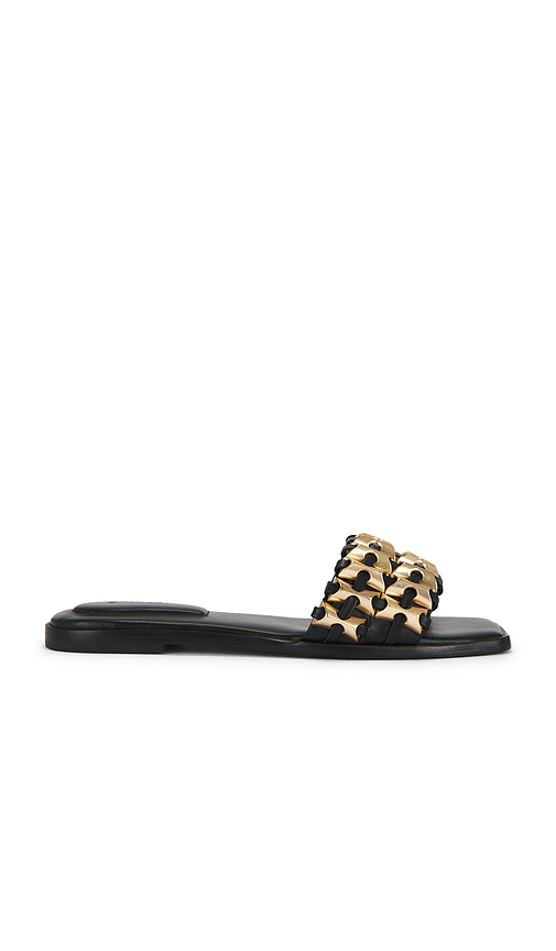 SIMKHAI Faye Beaded Leather Flat Slide in Black. - 37 also