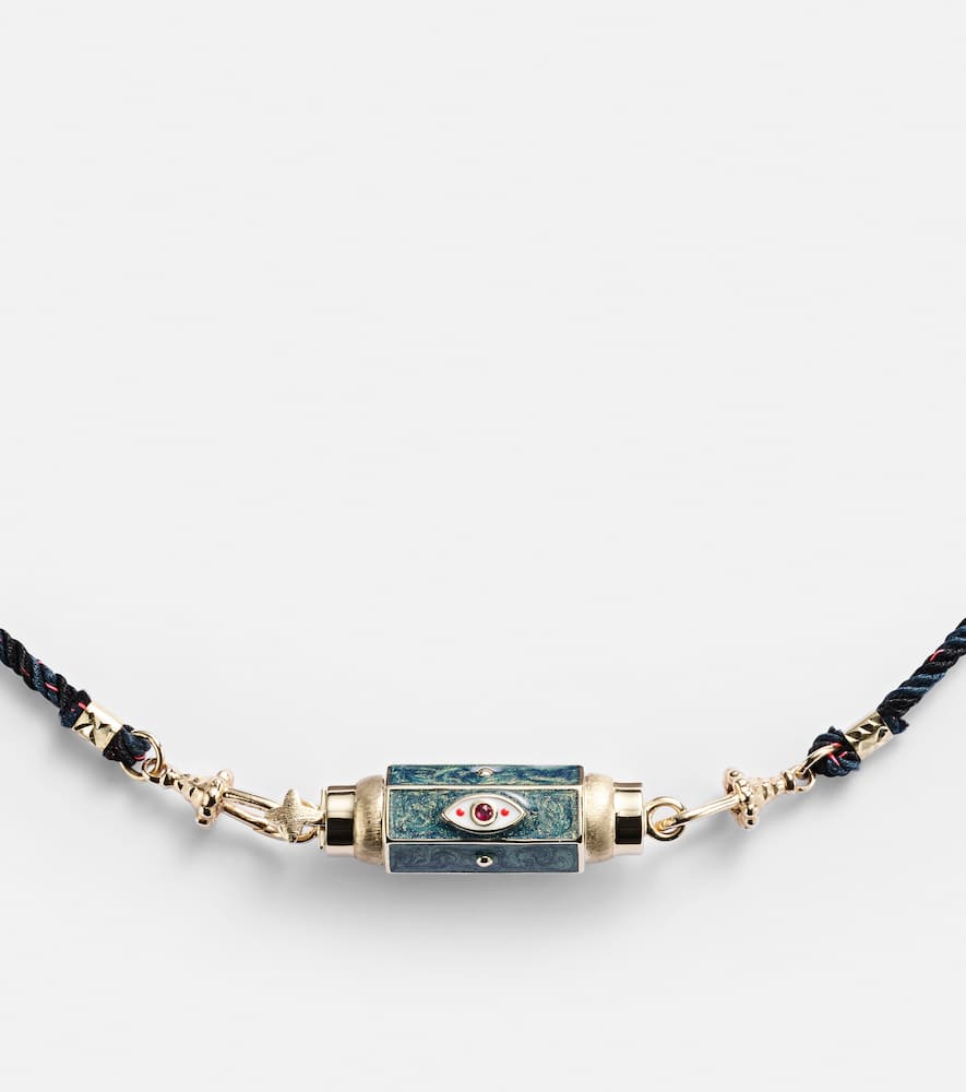 Marie Lichtenberg Evil Eye 14kt gold and enamel locket necklace with rubies